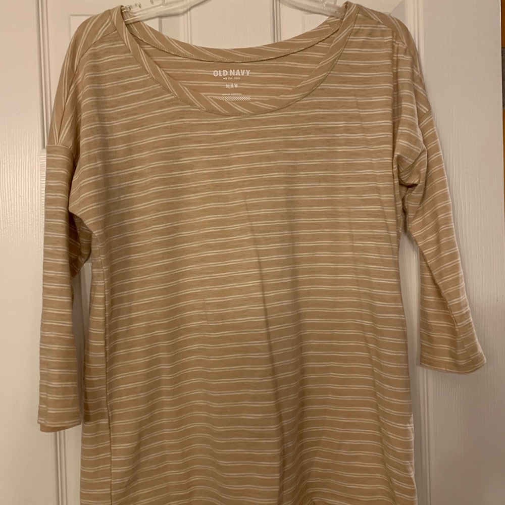 Tan & cream 3/4 length sleeve top - Picture 1 of 3